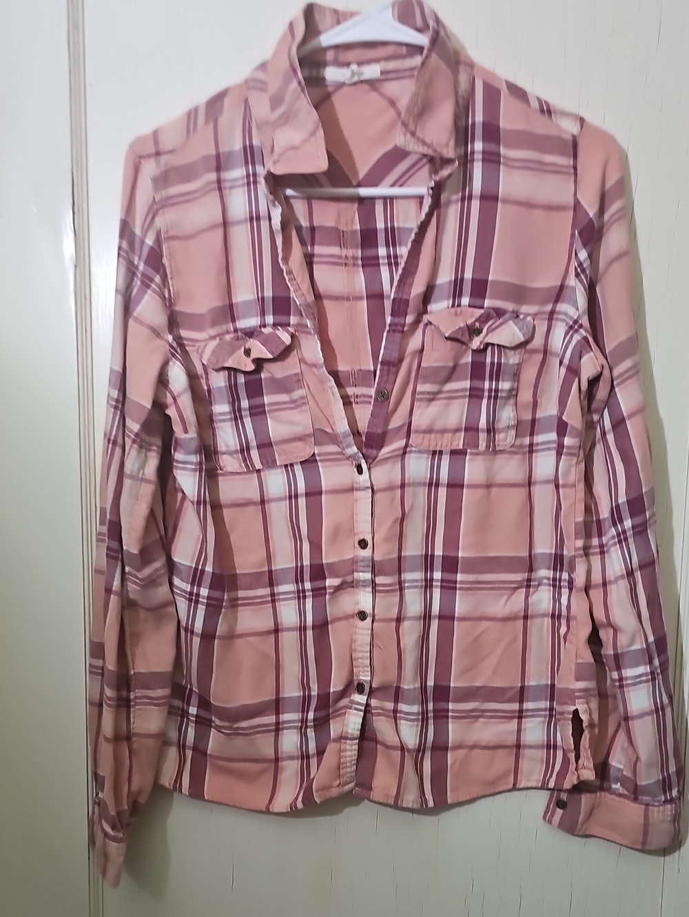 Plaid Button-Front Women’s Shirt in Pink and Burgundy